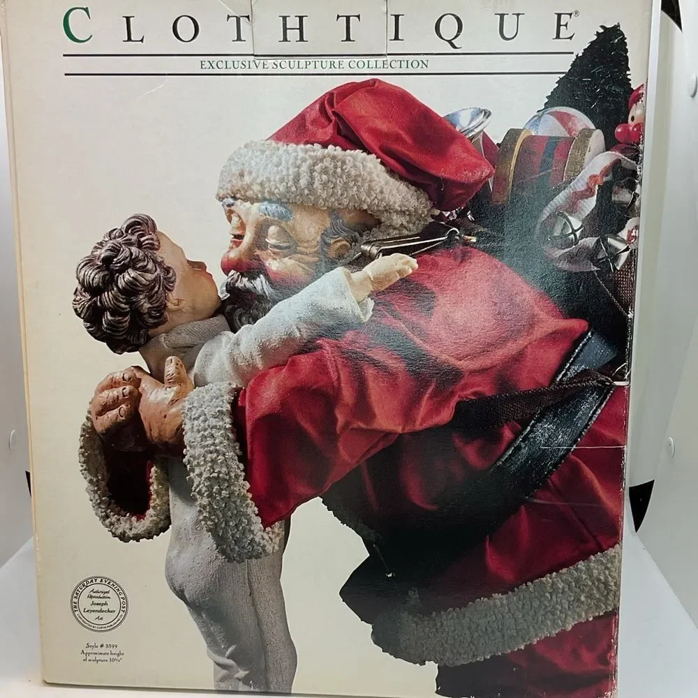 Clothtique Santa and Child Sculpture - Saturday Evening Post